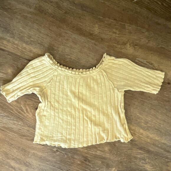 We The Free Tops - We The Free Womens Ribbed Knit Cropped Top Beige Scoop Neck Ruffle Stretch M